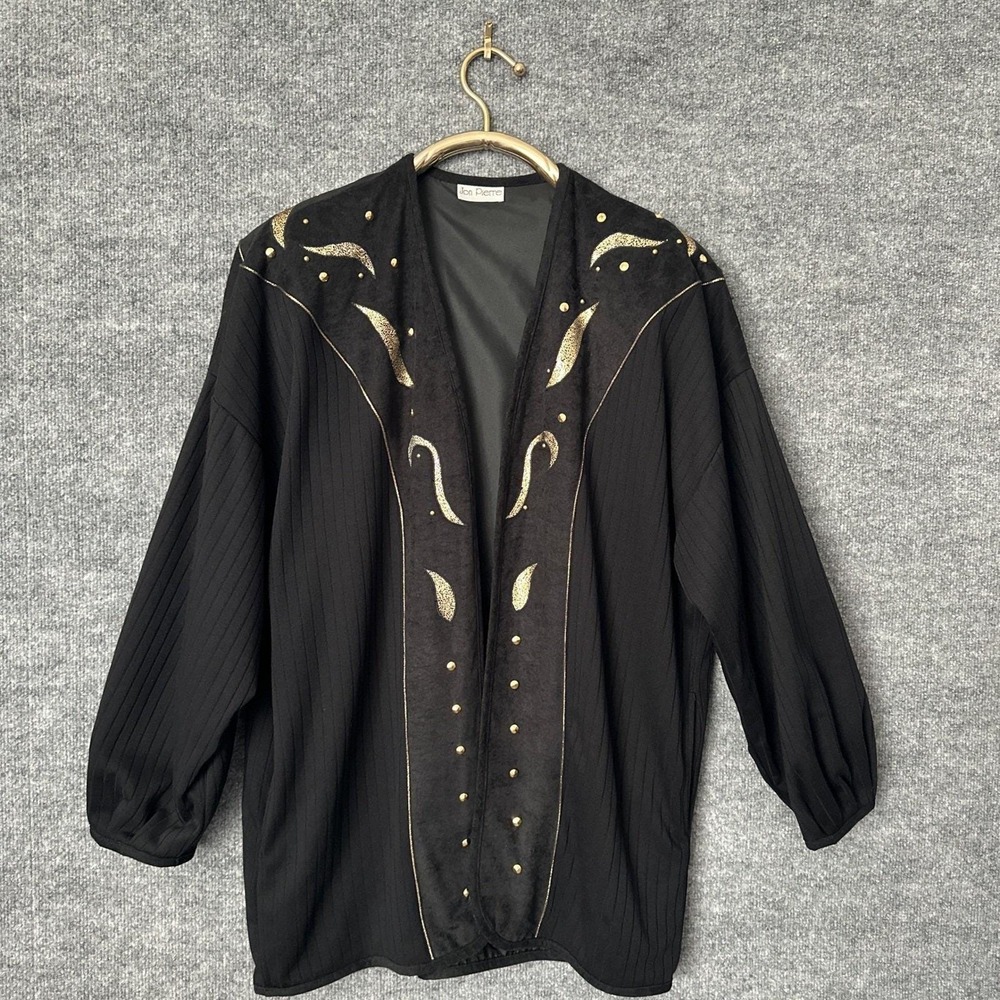 Vintage 80s Jon Pierre Womens Cardigan L Black Gold Oversized Sweater